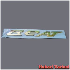Emblem timbul BEAT warna MERAH GOLD/EMAS & CHROME/KROM/ SILVER MENGKILAP sepasang kanan kiri lengkap dengan perekat aksesoris body samping kendaraan motor 3D Motorcycle
