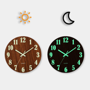 12 Inch Luminous Wall Clock Wood Silent light in dark night Nordic Fashion Non Ticking Clock With Night Light