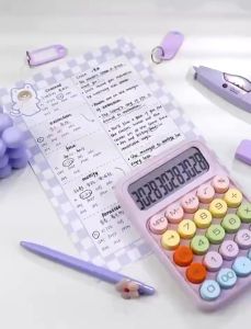 Gratis Semua - Kalkulator Lucu Warna Macaron 12 Digit / Sentuhan Ceria untuk Aktivitas Hitung Anda
