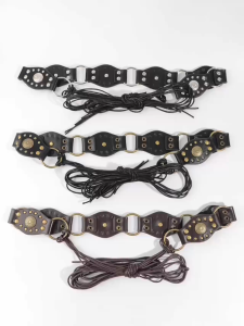 Ikat pinggang wanita kulit asli Bohemian Belt Ethnic Dengan Kabel Kulit Gesper Gaya Fashion Pin Tali