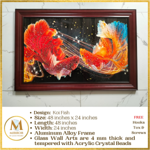 Koi Fish Wall Decor Wood Frame Size 20 inches x 44 inches.