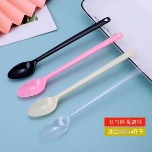 Disposable Dessert Spoon Ice Cream Milk Tea Spoon Transparent Commercial Plastic Small Spoon Individually Packaged Long Ice Cream 18cm