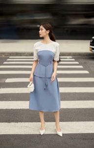 Vella Fashion - Đầm midi dáng peplum tay ngắn váy dự tiệc thắt lưng hoa VD24045