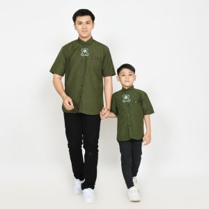 Army Kemeja Polos Couple Ayah dan Anak Lengan Panjang Kemeja Pria Dewasa dan Anak Laki Laki Warna HIJAU ARMY