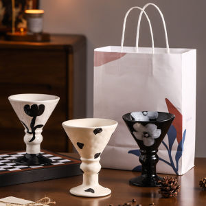 Retro Hand-Painted Ceramic Mugs High Footed Milk Cups Snow Cream Cups Coffee Mugs Gift Creative Home Use Water Cups