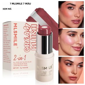 Son Phấn Má Hồng MLSMILE 7 Màu Nhũ Lấp Lánh Tự Nhiên Lâu Trôi Làm Sáng Da Kem Highlight Hai Tông Màu Dễ Tán
