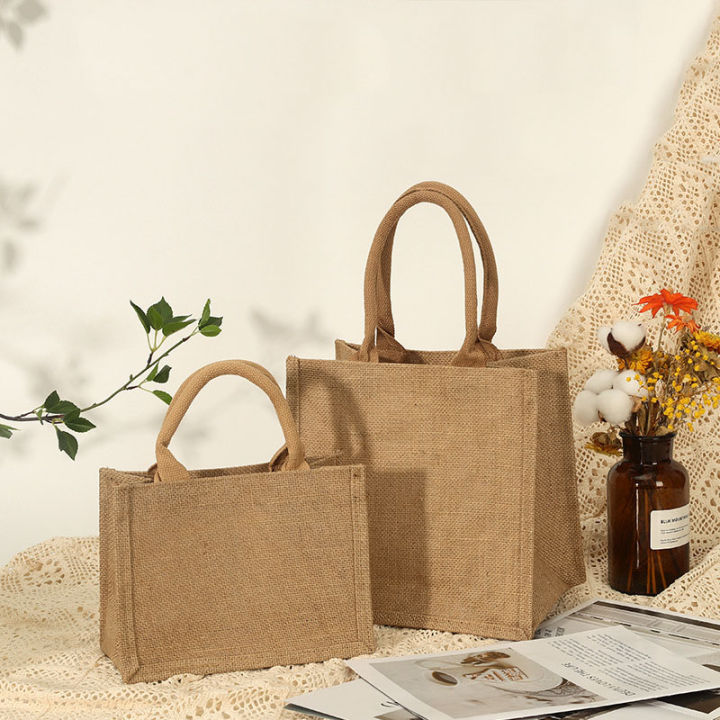 Ruby home Tote Bags DIY Reusable Jute Bag Natural Burlap Sling