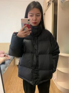 Womens Short Puffer Jacket Korean Style White Duck down Bread Coat Black Outerwear Stand Collar 2025 New Arrival