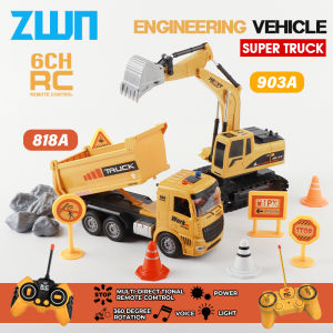 ZWN Remote Control Excavator and Dump Truck RC Model Car Toy Professional Simulation Construction Vehicle Best Gift for Kids