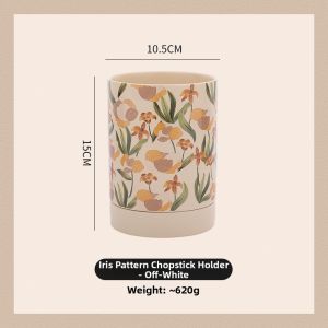Elegant French Iris Ceramic Chopsticks Holder Drainable Anti-Mold Countertop Design High-End Home Use Chopstick Storage Box
