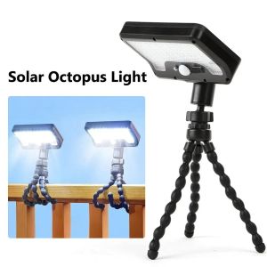 92LED Solar Flood Light Waterproof Portable Wall Lamp Security Lights Clip Flexible Octopus Tripod Clip Light Camping Patio