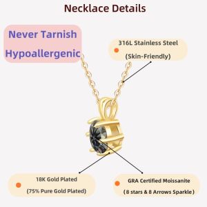 LAMVOICE Jewelry for Women 1 Carat Moissanite Necklace for Women Hypoallergenic Necklace Golden Plated Christmas Gift