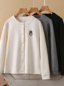 เสื้อคาร์ดิแกนแขนยาวทรงหลวมสไตล์เกาหลีสำหรับผู้หญิงไซส์ใหญ่ ทรงหลวม สไตล์ฤดูใบไม้ร่วง ลายหมี ปกกลม