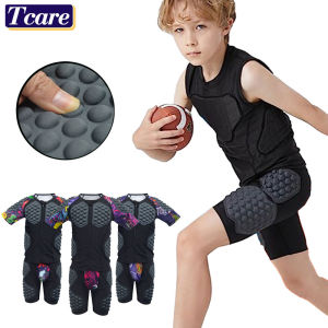 Children Football Compression Shirt Shorts with Pads Short Sleeve Kids & Youths Goalkeeper Padded Protective for Soccer Baseball