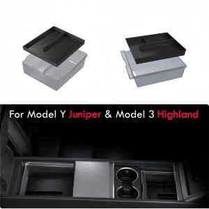Dual-layer Center Console Organizer Tray for Tesla Model Y Juniper & Model 3 Highland Armrest Tray Box Non-Slip & Wear-Resistant