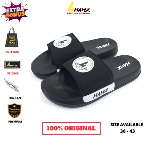 Hamz Cricle Canvas hitam Sandal Slide Casual Pria dan Wanita