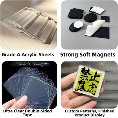 Acrylic Fridge Magnet DIY Kit Handmade Photo Iron on round Square Transparent Creative Cultural Gift Festival Supplies