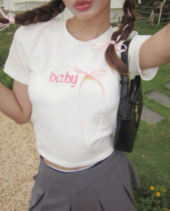 Áo Thun Cặp Baby Tee Thun Tay Lỡ Thêu Chữ Love Baby Phối Nơ Form Rộng 75kg Siêu Cá Tính Ulzzang- MM Hồng Nhi Store