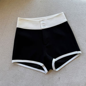 Korean Style High Waist Color Block Sports Shorts Womens Summer 2025 Slimming Hot Pants Casual Cotton Tight Fit Pants