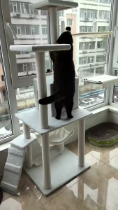 Multi Level Cat Tree Tower with Plush Condos Top Perch Interactive Pom Pom Balls Sisal Scratching Posts Sturdy Cat Tower Furniture for Kittens and Cats