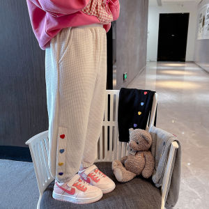 Girls Casual Sports Pants Autumn Spring Cotton Elastic Waist Long Trousers for 18-60 Months Kids Comfortable Breathable Clothes