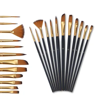 Bộ 12 Cọ Vẽ Gỗ Ngắn Đa Năng Lông Nylon Dùng Cho Tranh Màu Nước Gouache Và Sơn Dầu Acrylic Dụng Cụ Vẽ Tranh Dành Cho Người Mới Bắt Đầu