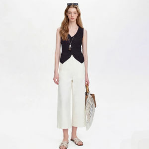 High Waist Wide Leg White Summer New Slimming Loose Casual Pants 9/10th