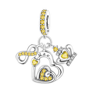 S925 Sterling Silver Charm 12 Months Birthstone Lucky Colour Fine Charm Fashion Crown Hearts Pendant For DIY Jewelry Making Gift