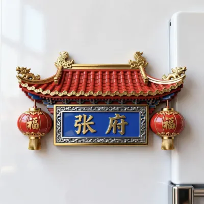 DIANSHIFANG | Chinese Style Metal Carved Family Surname Fridge Magnet