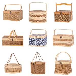 Hộp Rơm Tre Trống Baskets Handmade Bamboo Woven Mid-Autumn Festival Mooncakes Gift Box Bamboo Packaging Spring Festival Supplies