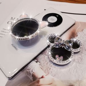 Fashion 3D Bling Glitter Diamond Makeup Mirror Universal Mobile Phone Pop Bracket Simple Cute Cartoon Grip Bracket Phone Expanding Stand Smartphone Phone Finger Holder For iPhone OPPO VIVO Xiaomi Redmi Huawei Infinix Samsung Galaxy