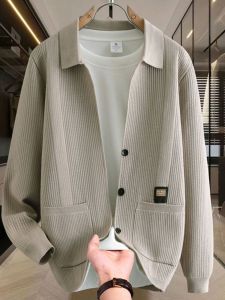 Áo Len Cardigan Cổ Bẻ Đơn Giản Cho Nam Áo Khoác Xuân Thu Rộng Rãi Thường Ngày Đa Năng Áo Len Dệt Kim Thời Trang