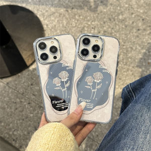 เคสโทรศัพท์มือถือแบบกระจกสำหรับ Apple iPhone 15 พร้อมกระจกสำหรับแต่งหน้า ดอก Tulip ดอกไม้ เปลือกป้องกันแบบเรียบง่าย