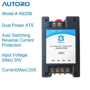 Autoro AB20B Dual Power Auto Transfer Switch ATS DC5-30V Max 20A/Channel for Backup Power Systems Solar Panel Off-grid System