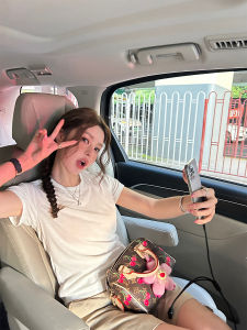 Good Morning Fan Fan Easy to Wear R0W Shoulder round Neck Short Sleeve T-Shirt Back Seam Knitted Material Top Womens Fashion