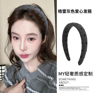 Grey Heart Sponge Hairband High Top Comfortable Fashionable Hair Accessories Korean Style Party Commuting Festival Daily Use
