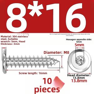 TIANZHUOJINSHU | Black 304 Stainless Steel Hex Socket Self-Tapping Screws