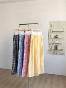 Ginza6 New Plaid Pants For Women High Waist Loose Casual Staight Trousers Wide Leg 628#