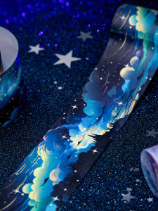 Dreamy Starry Night Laser Silver Glitter Washi Tape Decorative Stickers DIY Craft Supplies Journaling Decoration Material