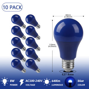 8W Blue Light LED Bulbs 640LM AC100 240V E27 B22 Decor Color Lamps for Bedroom Wedding Party Courtyard Garden Stage Decoration