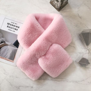 Rex Rabbit Fur Scarf K-style Womens Fall and Winter Scarf Easiest for Match New Warm Thickened Pure Color Fur Bandana Imitation Fur