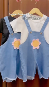 setelan baju kodok anak denim pendek anak perempuan Motif FLOWER terbaru 0-4 tahun