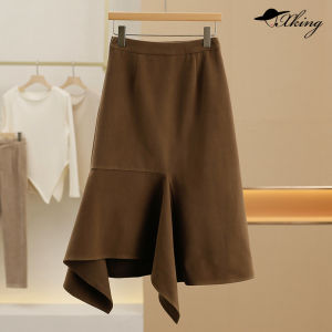 Casual Irregular Pure Color High Waist Midi Skirt Street Style A-Line Skirt for Women in Their Late Twenties Spring 2025