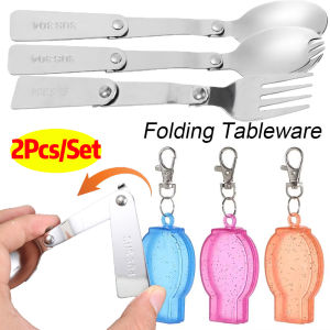 304 Stainless Steel Solding Spoon Creative Tableware Outdoor Portable Three-Fold Spoon Fork Travel Folding Spoon Storage Box