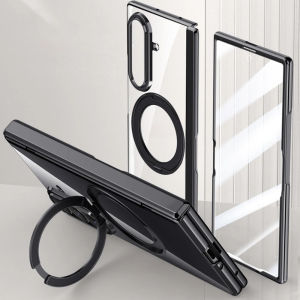 szhaiyu | Clear Plating Stand Phone Case For Samsung Galaxy Z Fold 8 Ultra 360 Rotating Magnetic Ring With Tempered Glass Film Protector