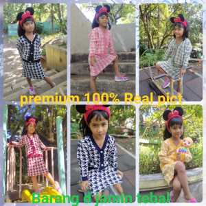 Baju Steletan & Cardigan Anak Houndstooth 4-7 Tahun