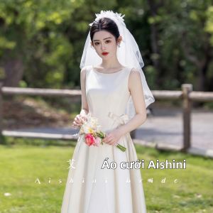 AISHINI | Đầm Cưới Duyên Dáng Phong Cách Pháp Màu Trắng Elegante Nhỏ Gọn