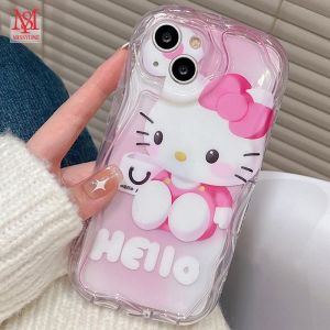 For OPPO A18 A38 A58 A78 A15 A15S A16 A16S A16K A16E A17 A17K A31 A1K Cute Cartoon KT Cat Hello Kitty Cream Three-Dimensional Wave Edge Transparent TPU New Phone Case