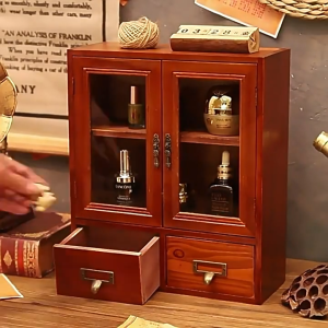 Vintage solid wood small cabinet perfume display cabinet cosmetics rack drawer-style kitchen cabinet desktop collection storage box