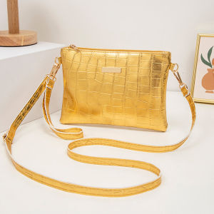 New 2024 Womens Stone Pattern Crossbody Handbag Simple Small Square Bag Fashionable Iron Sheet Design Daily Use Polyester